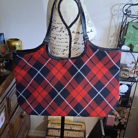 Victoria's Secret Red and Black Plaid Tote Bag - Picture 2 of 3